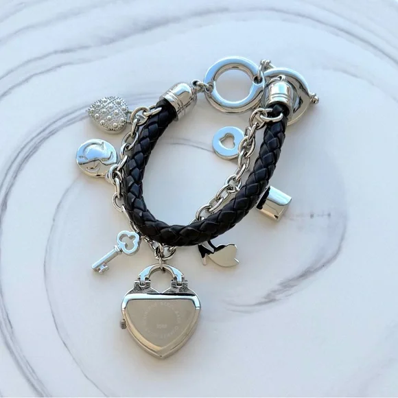 Silver-Tone Rhinestone Heart Quartz Watch Charm Bracelet ~ Needs New Battery - Picture 6 of 7